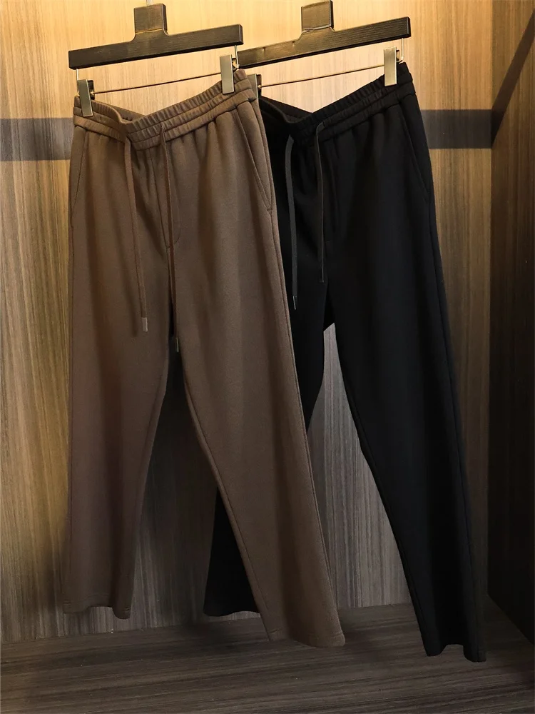 

Трикотажные мужские повседневные брюки из ультратонкой шерсти, прямые брюки с эластичной резинкой на талии, мягкие, приятные для кожи, модные Ci Sle, осень-зима...