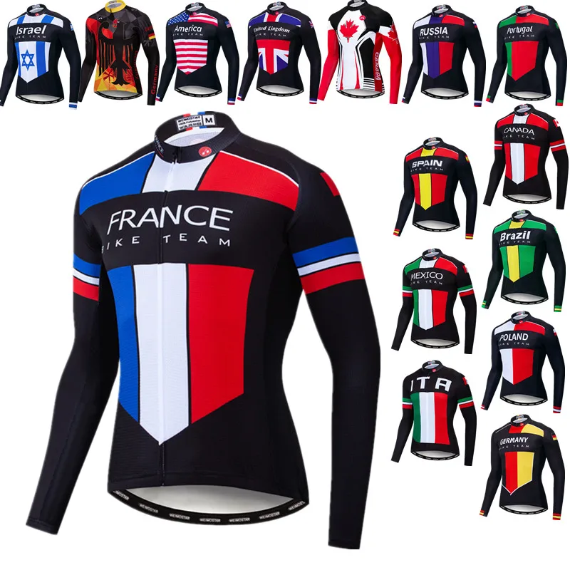 

France Men's Cycling Jersey Long Sleeve Bike Shirt Road Cycling Clothing Tops Quick Dry Mountain Bicycle Jacket Biking Jersey