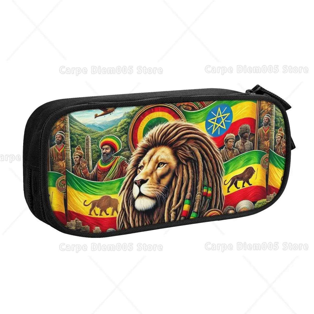 

Пенал с принтом Rastafarian Lion of Judah, пенал на молнии с изображением эфиопского флага в стиле регги, большой вместительный пенал на молнии