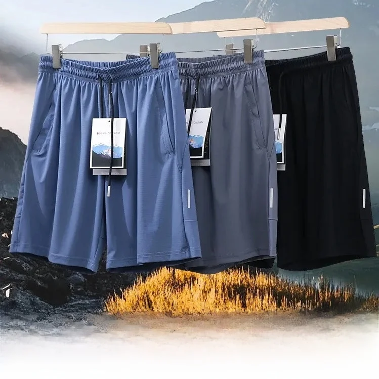 Ice Silk Fabric Men's Casual Outdoor Sports Loose Elastic Five-Point Pants Comfortable Summer Fashion Urban Short Shorts
