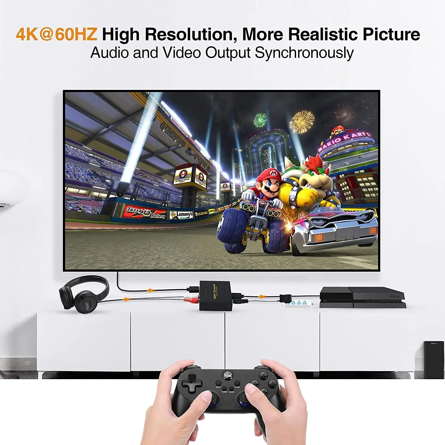 Conversor de Extrator de Áudio Compatível com HDMI, Áudio HD, SPDIF, RCA, L, R Stereo, Fire Stick, Xbox, PS5, Suporte 3D, HDCP2.2, 18 GBPS