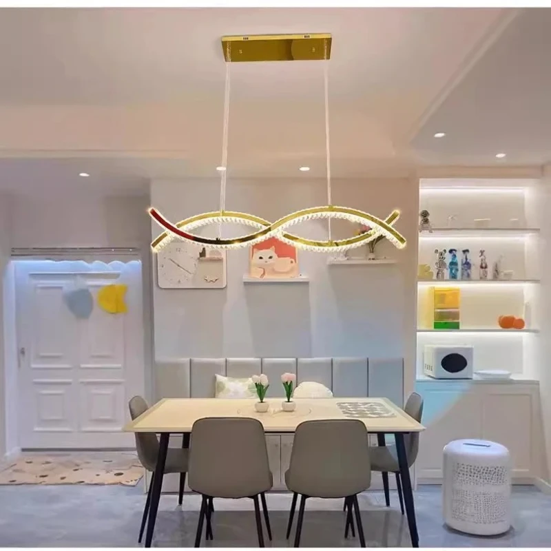 

Modern Long Strip Crystal Chandelier Kitchen Island Dining Tables Teahouse Living Rroom Hanging Lamp Interior Lighting Fixture