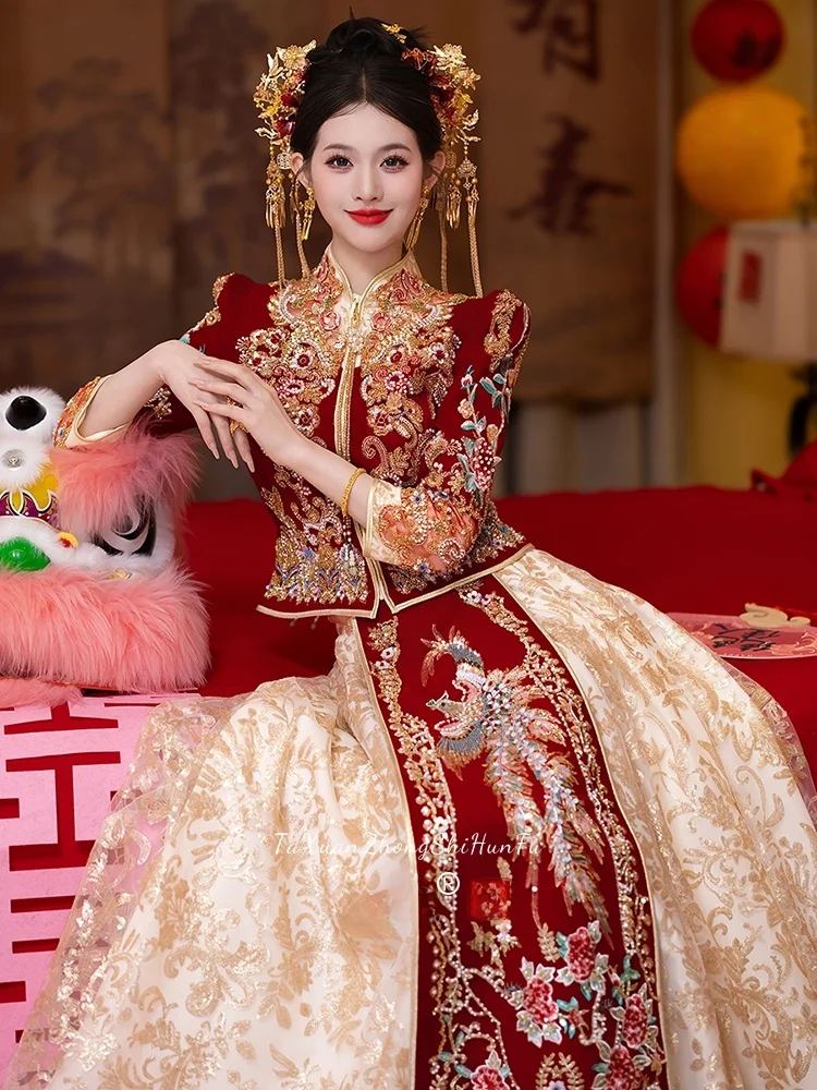 

Ele Chinese Sle Wedding Dr New 2025 ow He Wedding Gown Slimming High End Traditional Chinese Bride Costume