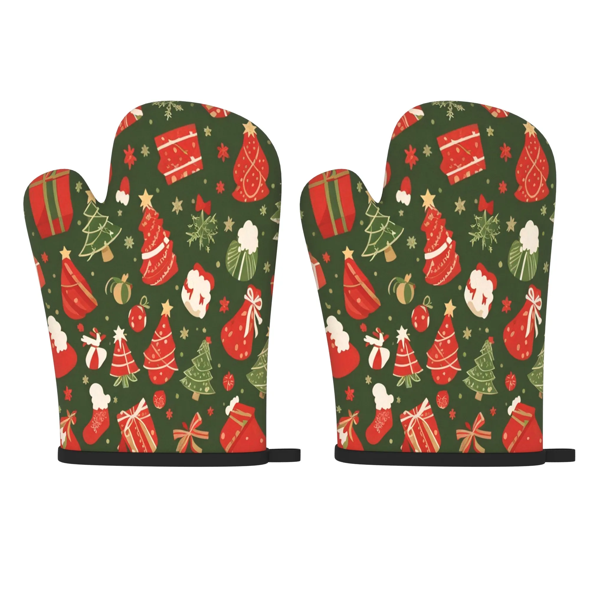 2pcs Large Oven Gloves - Heat Resistant up to 500°F/260°C, Extra Long Kitchen Mitts with Christmas Design