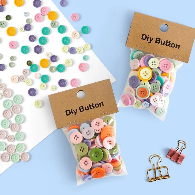 

Color Resin Mixed Color Wide-brimmed Thin-brimmed Four-eye Buttons Diy Handmade Buttons Spare Buttons Colorful Fashion