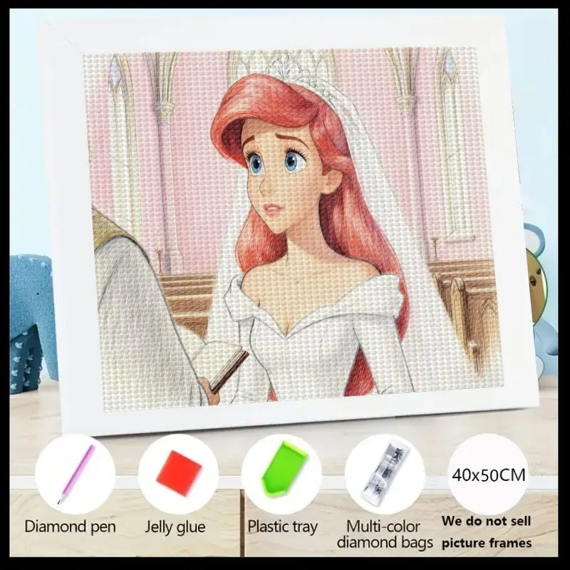 

1 шт., набор для свадебной алмазной живописи принцессы Диснея Ариэль, 5D полная дрель со стразами, набор для рукоделия «сделай сам», 40x50 см, драгоценный камень с персонажем мультфильма