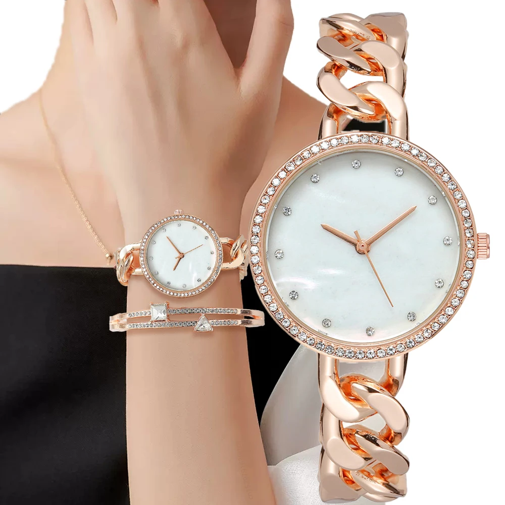 Luxury Ladies Rose Gold Bracelets Brand Watches Fashion 2023 New With Diamonds Simple Shell surface Design Women Quartz Watch