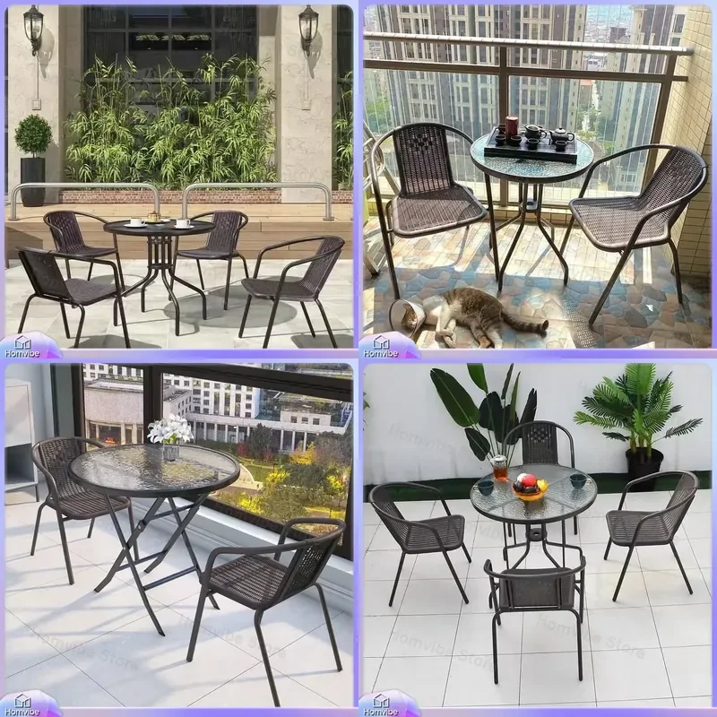 Modern Outdoor Patio Furniture Set Balcony Table and Chairs Simple Garden Bistro Dining Combo for Home Living Room Leisure