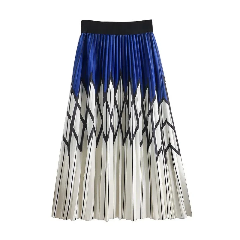 2024 New Autumn Vertical Striped Polka Dotted Long Pleated Skirt Spring Drape Patchwork Diamond Plaid A-line Long Swing Skirts