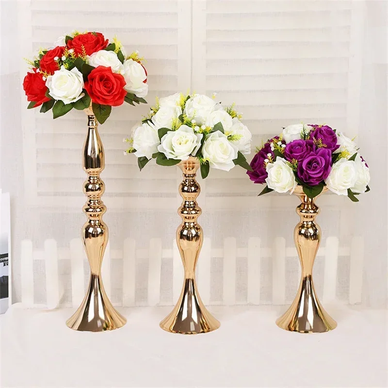 White Golden Silver Candle Metal Candlestick Flower Stand Vase Table Centerpiece Event Flower Rack Road Lead Wedding Decor Altar