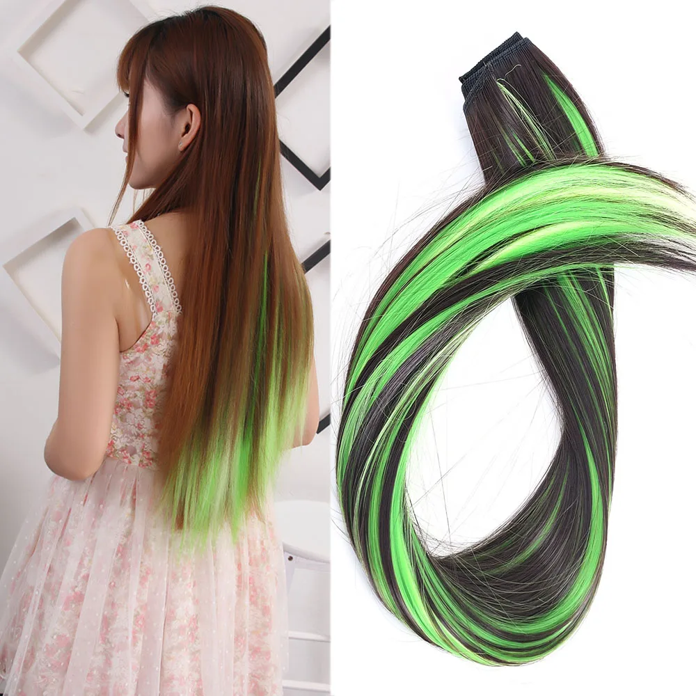 Jeedou Straight Synthetic Hair One Piece 5Clips Clip in Hair Extension Highlighted Piano Color Blue Brown Green Red