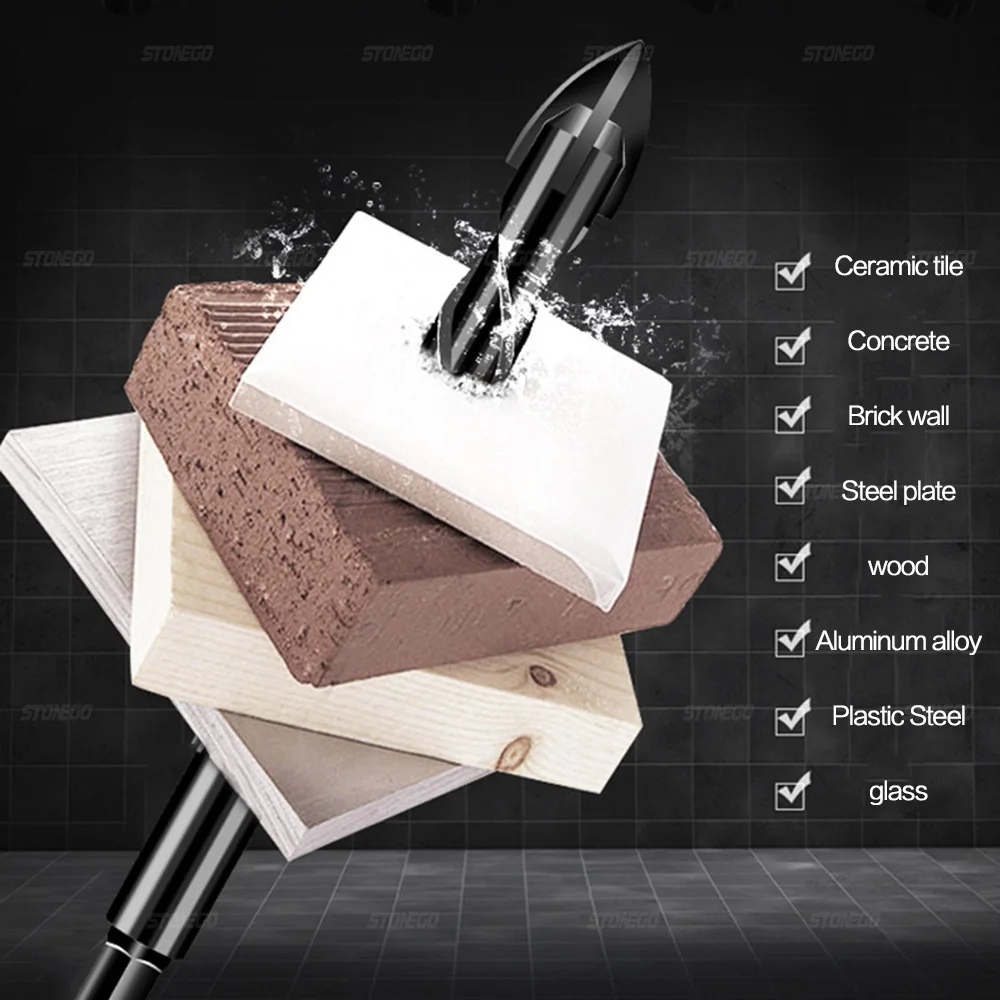 7Pcs Tile Drill Bit Set Masonry Drill Bits Carbide Tipped Hex Shank Multi Material Glass Ceramic Concrete Wood Wall Drilling