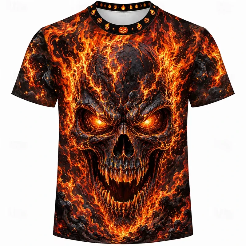 2026 Halloween Feuerkürbis Totenkopf Fledermaus 3D-Druck T-Shirt für Männer, Frauen und Kinder, Rundhals, Kurzarm, Urlaubsparty, Cosplay, Freizeit-Oberteile – Detail 10