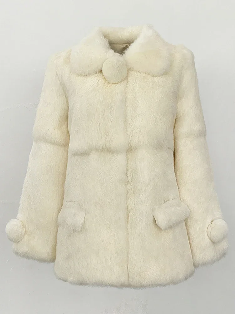 

Women Natural Rabbit Fur Jacket Commute Clothing Lady 2025 New Winter Clothes Fashion Warm Real Fur Ball Coat Female