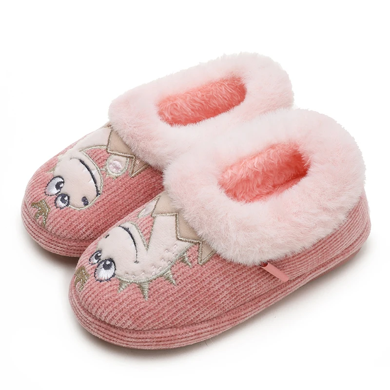 Smile PoP Fuzzy Boys Girls Indoor House Slippers Winter Warm Cute Kids Baby Shoes Outdoor Lightweight Non-Slip Home Socks Shoes