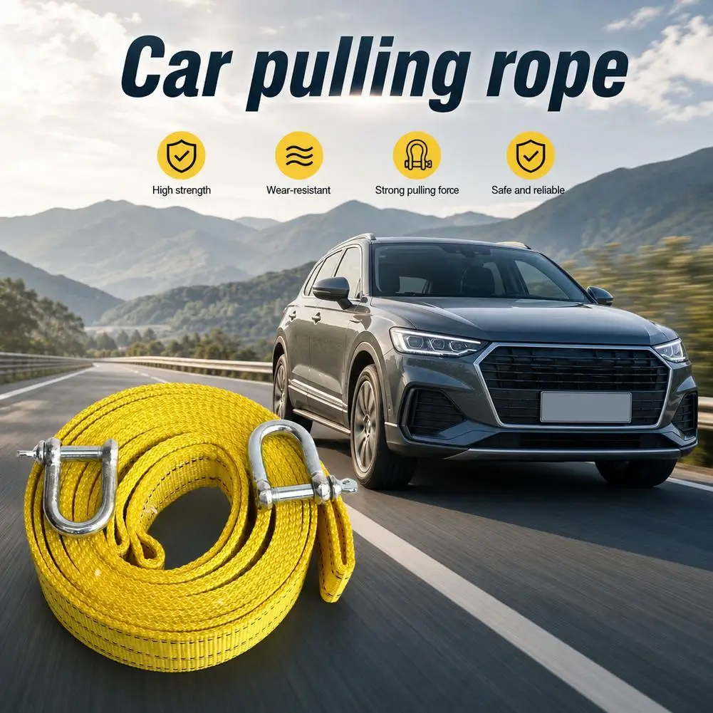 3M Car Tow Rope 3Ton Trailer Double Thick Traction Strap With Hook Rope For Vehicle Recovery Transportation Pile Car Accessories