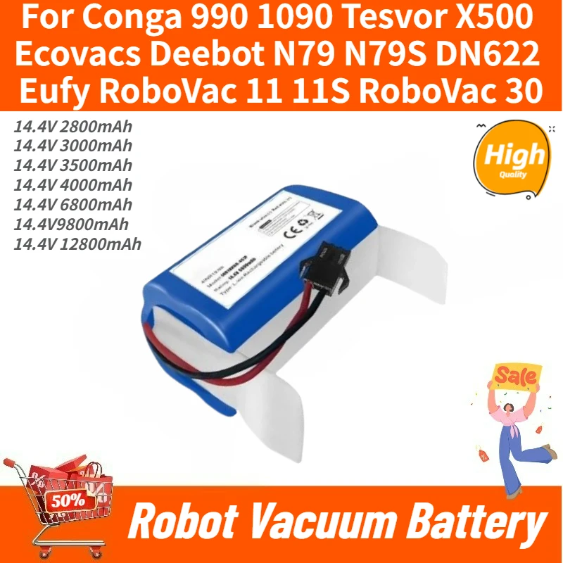

High Capacity Battery 14.4V 12800mAh for Conga 990 1090 Ecovacs Deebot N79 DN622 601/605 High Quality Replacement Battery