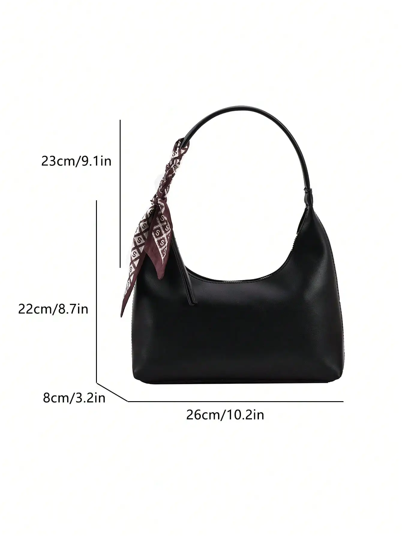 Bolsa Hobo Média Preta com Alça Estilo Lenço e Fecho de Zíper