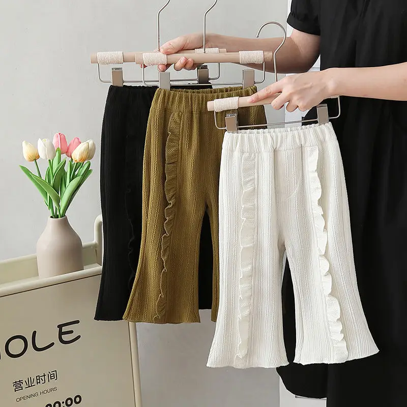 Girls' Pants Autumn Outfit New Korean for Baby Girls with Black Fungus Edge Leggings Children's Micro Flared Outer Long Pant