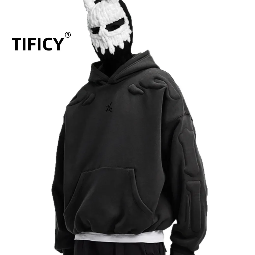 

High Street Hoodies Sweatshirts Men's Skeleton 3D Embroidered High Street Coat Autumn Couple Hooded Sweatshirt