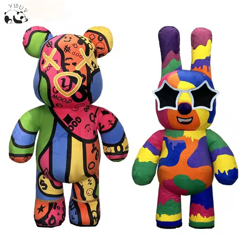 Disfraz de mascota inflable de oso violento, estrella colorida de 2M/2,6 M, conejo de dibujos animados gigante, oso, trajes de Cosplay para adultos, Unisex, Par de Halloween