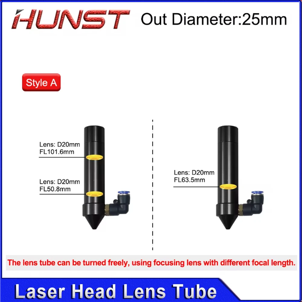 HUNST CO2 레이저 헤드 렌즈 튜브 에어 노즐 (레이저 출력 렌즈 직경 20mm, 초점 거리 50.8/63.5mm, 조각/절단 기계용)