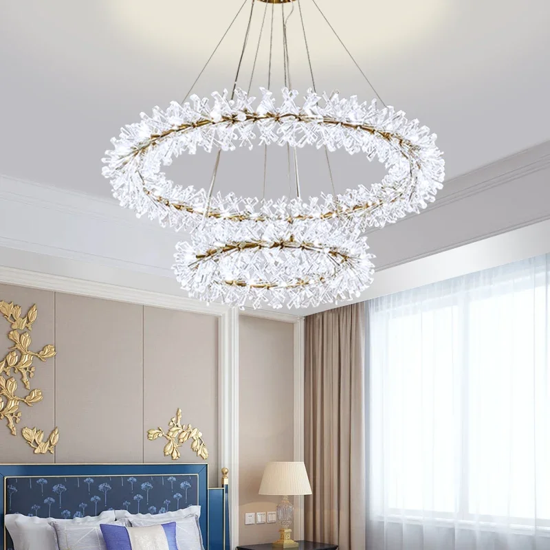 Modern Flower Crystal Chandelier Suspension Lamp Luxury LED Chandeliers for Living Room 60 80 100cm Rings Hanging Pendant Light