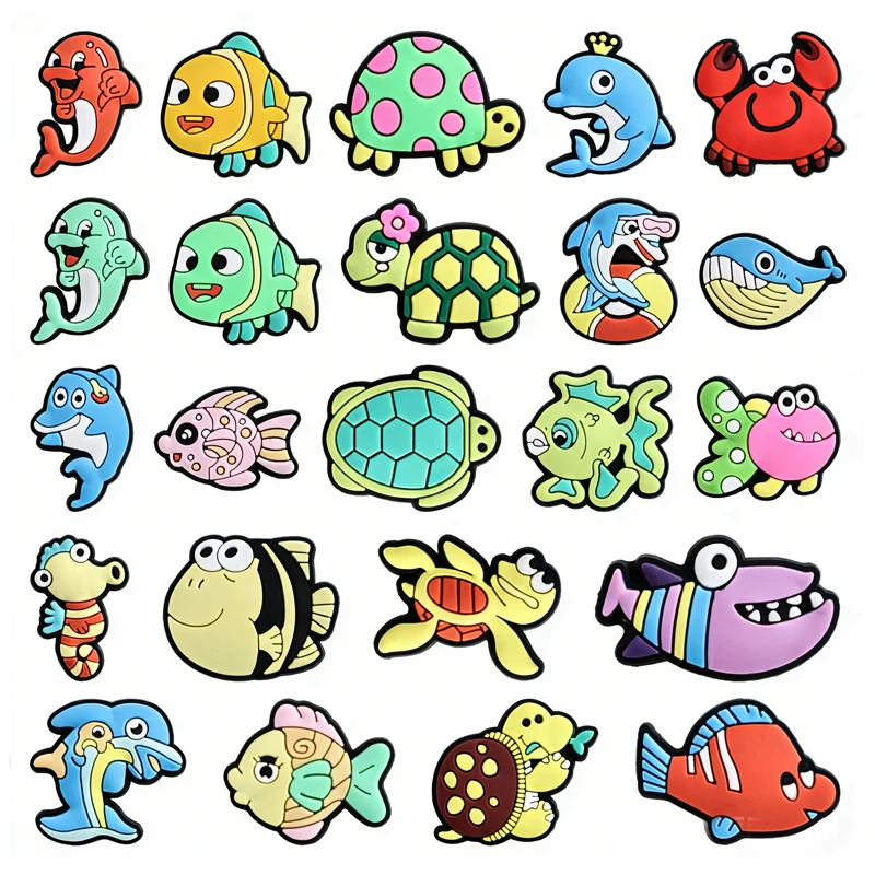 

23Pcs Cute marine organisms Good Quality Shoes Charms PVC Shoe Accessories For Clogs Sandals Decoration Buckle Kids Gifts ﻿