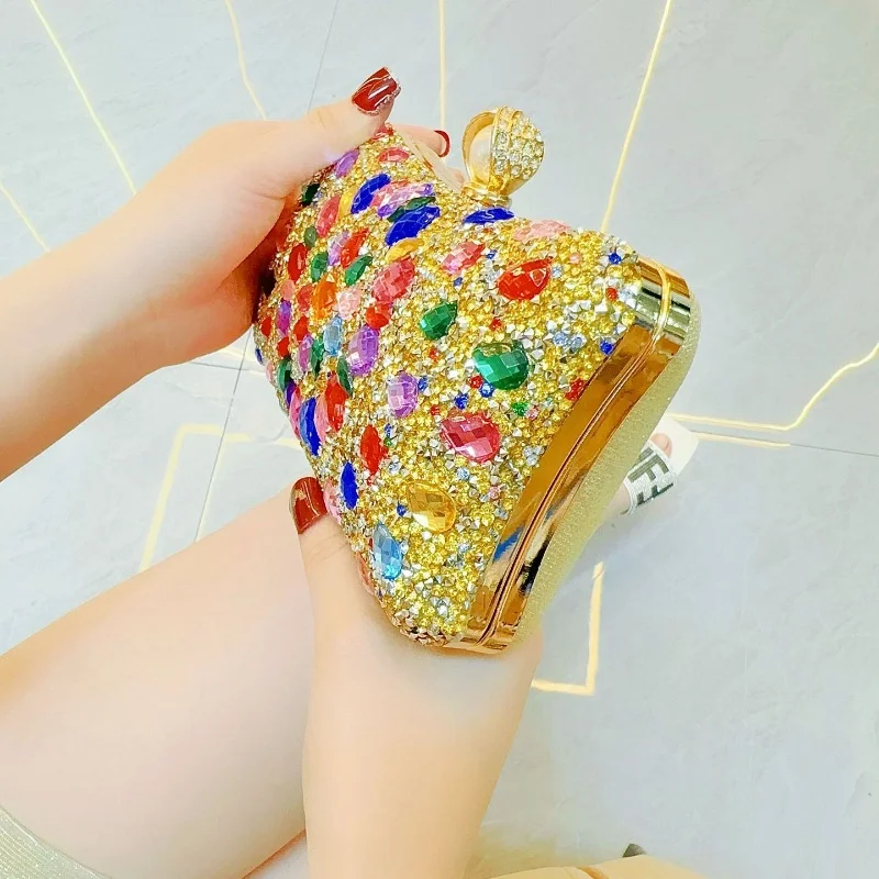 Bolso de mano delicado de lujo de diseñador superior para mujer, bolso de mano de fiesta, bolso de noche con tachuelas de diamantes, bolso de hombro tipo bandolera para mujer