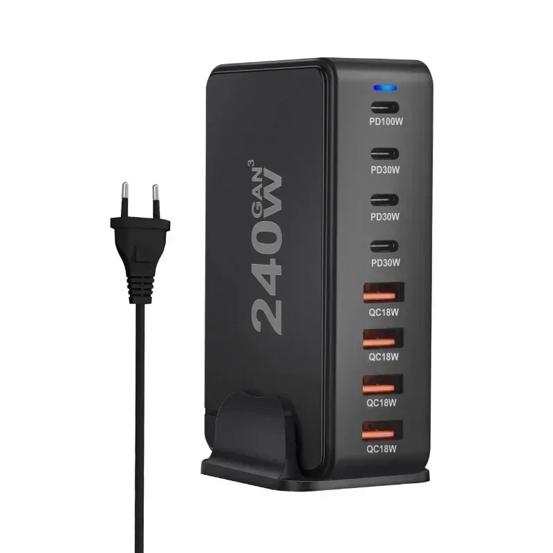 240W Desktop GaN Charger 8-port USB Type C PD Charger Fast Charge 3.0 USB Type C Fast Charger Mobile USB