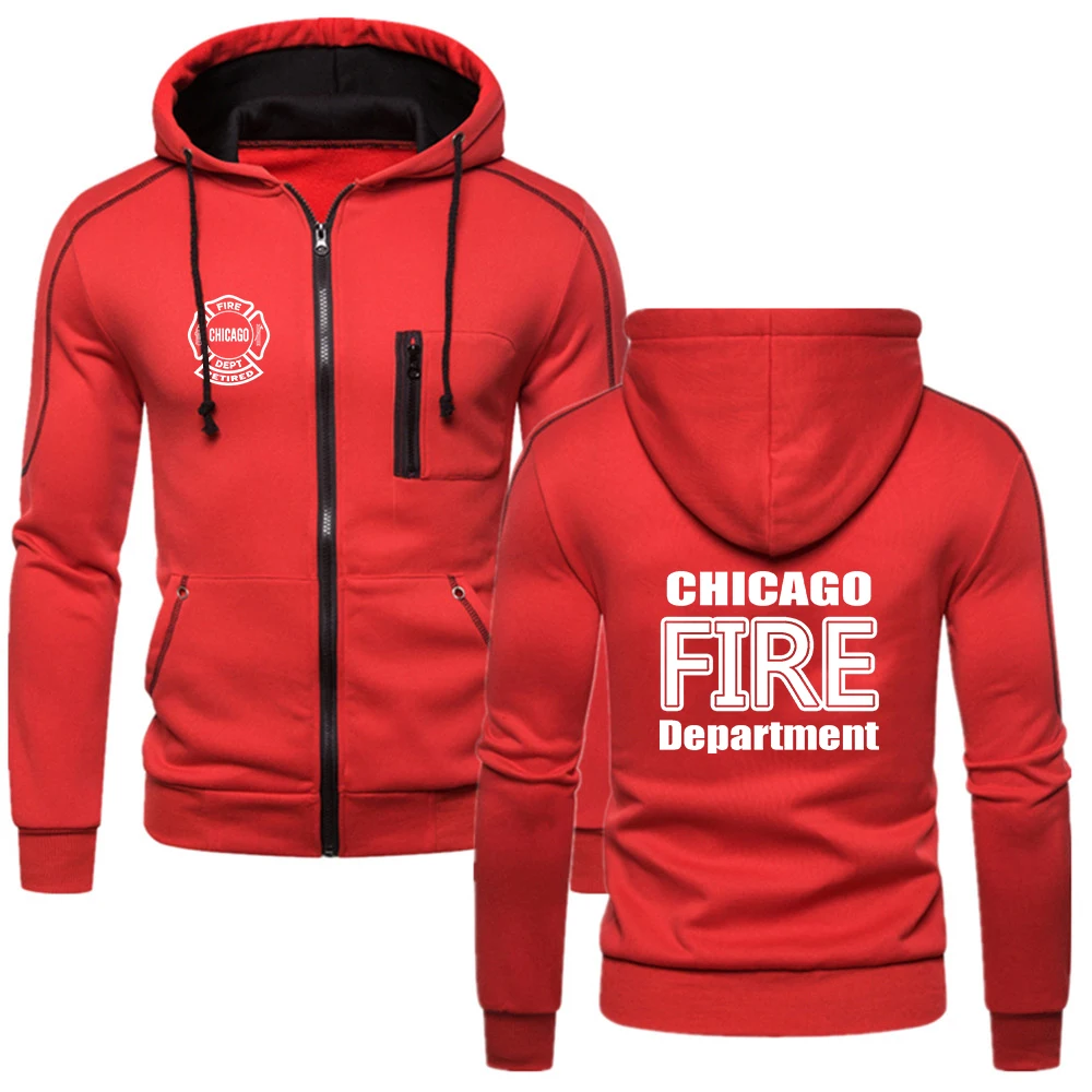 New Chicago Fire Department Show Tv Show Duty Printing Fashion 2023 New Men's Solid Cotton Fleece Slim Long Sleeve Hoodies Coat