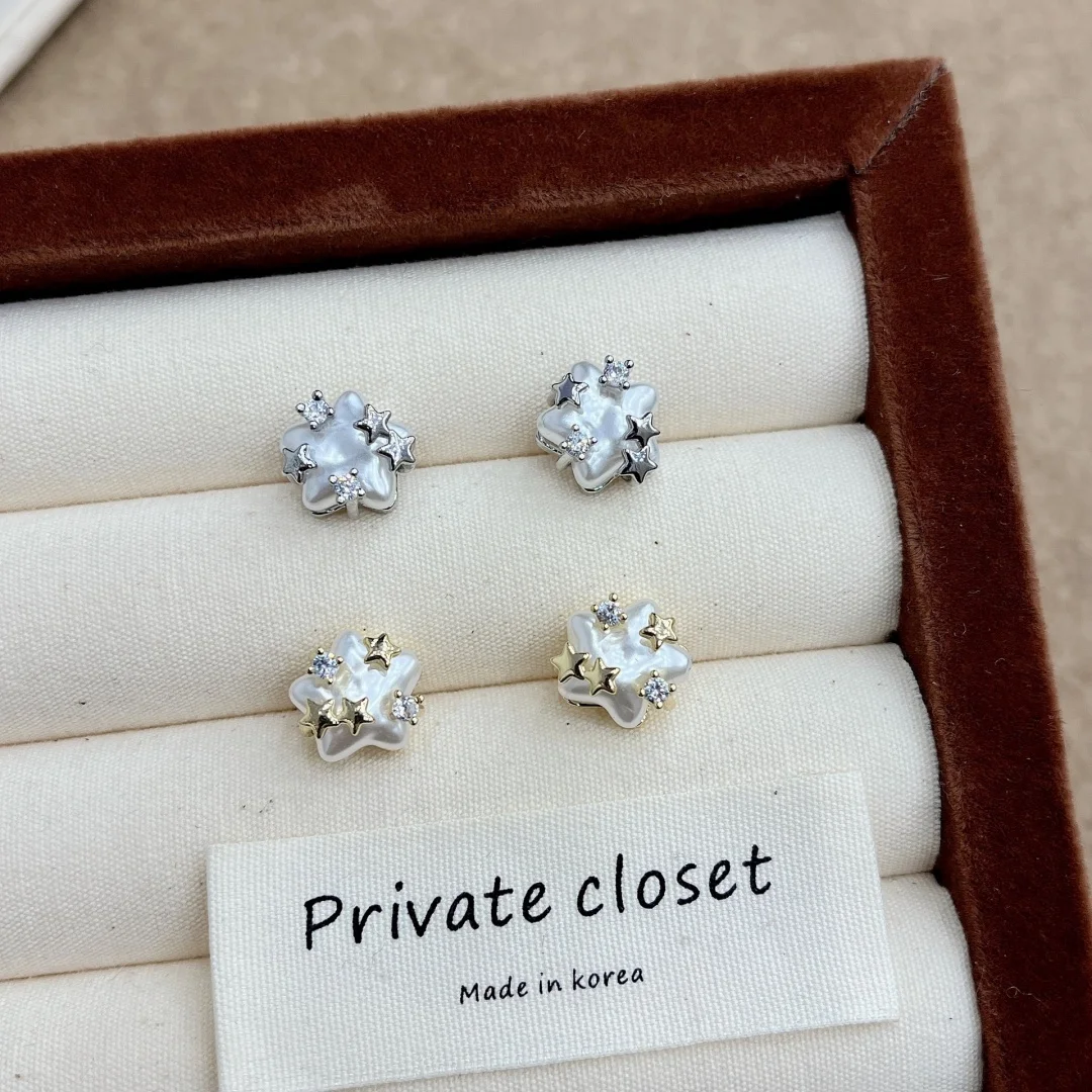 

DUTRIEUX Retro Zircon Star Pearl Stud Earrings Advanced Sense Fashion Earring for Women Light Luxury High-end Jewelry Party Gift