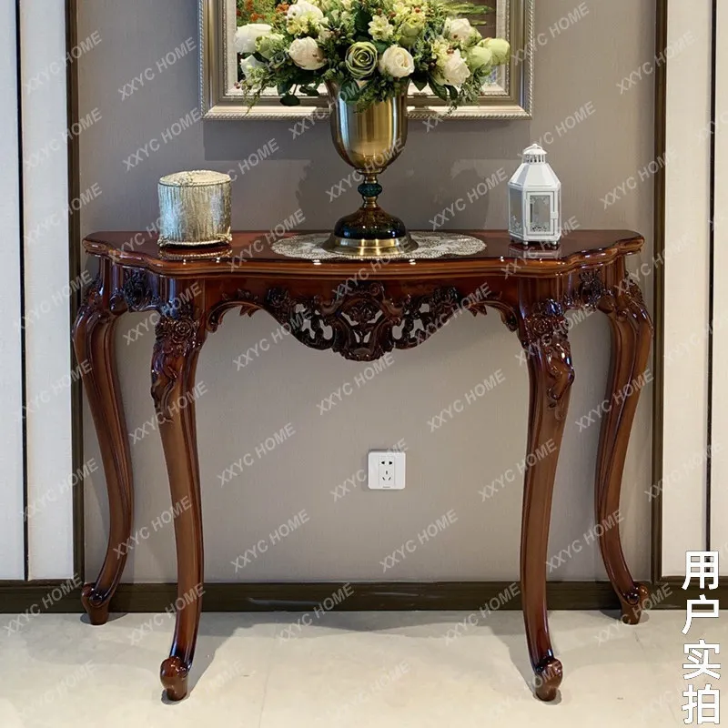 Entrance cabinet table against the wall Light luxury style foyer Luxury semi-round shelf New Chinese style strip table