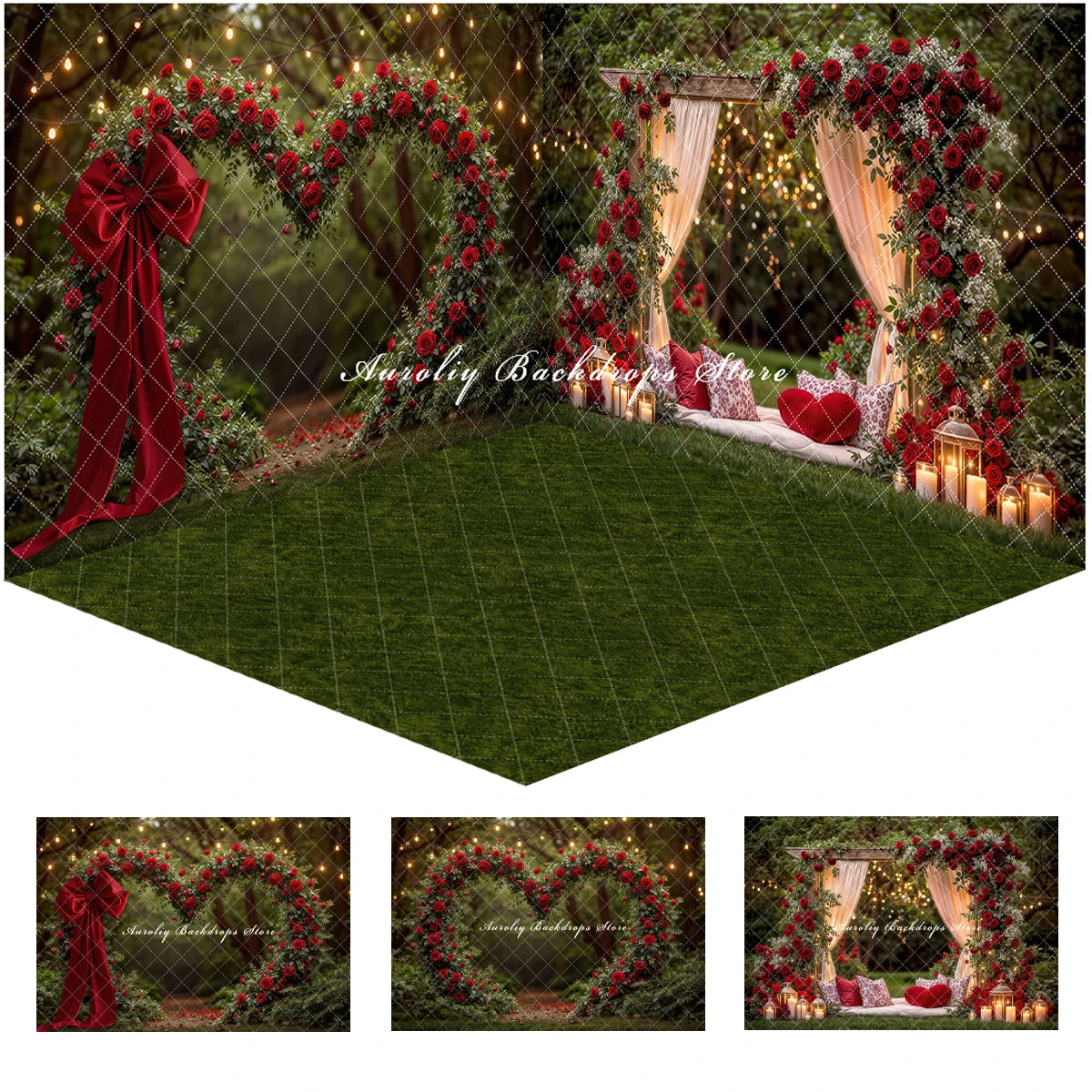 Valentine's Day Combination Backdrops Child Baby Photo Props Adult Kids Decors Grassland Rose Arch Photography Studio Background