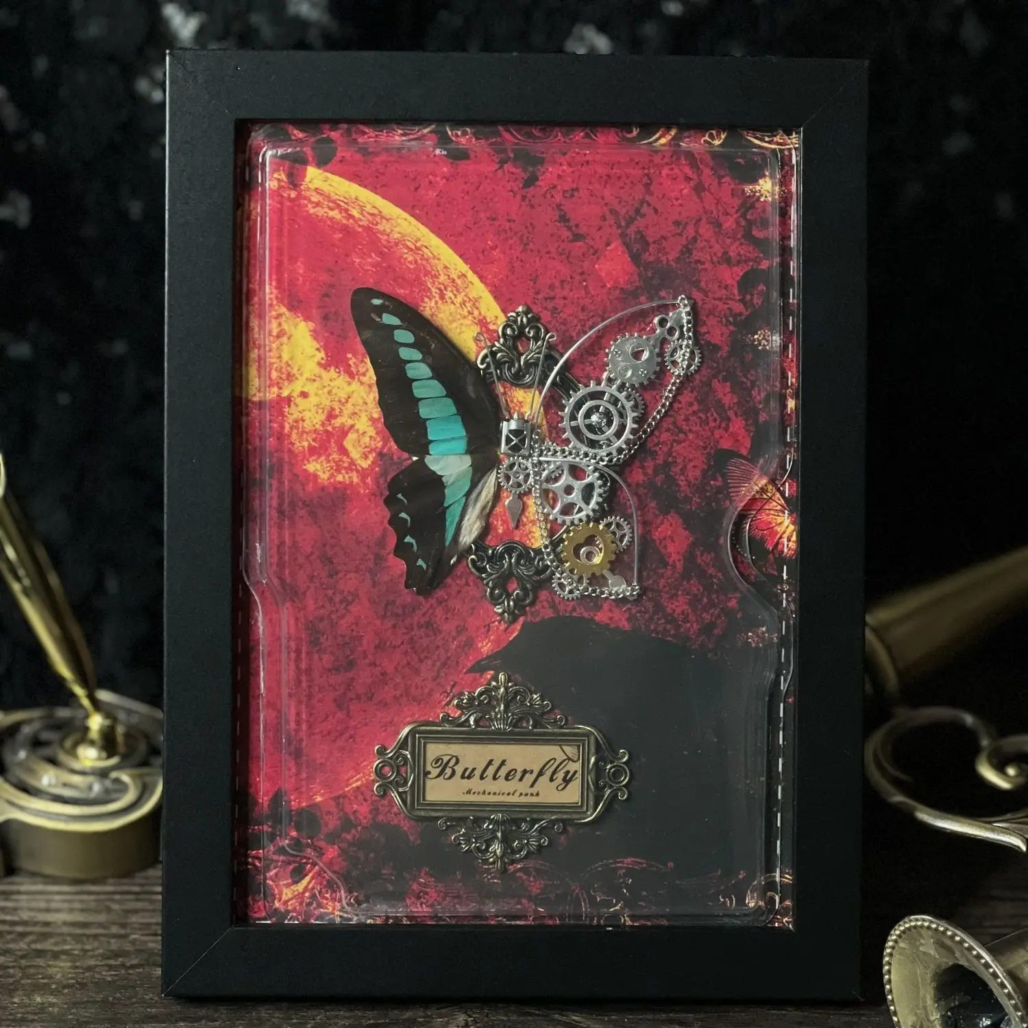 Steampunk Butterfly Frame DIY Kit Real Insect Specimen Mechanical Gear Wall Art Handmade Gothic Home