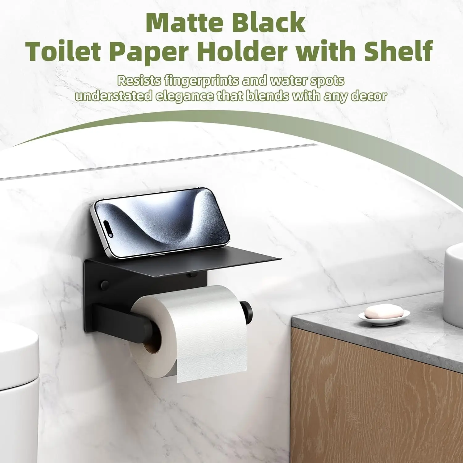 

Toilet Paper Holder with Phone Storage Shelf Stainless Steel Wall Mounted Roll Paper Holder Wall Organizer for Bathroom Toilet