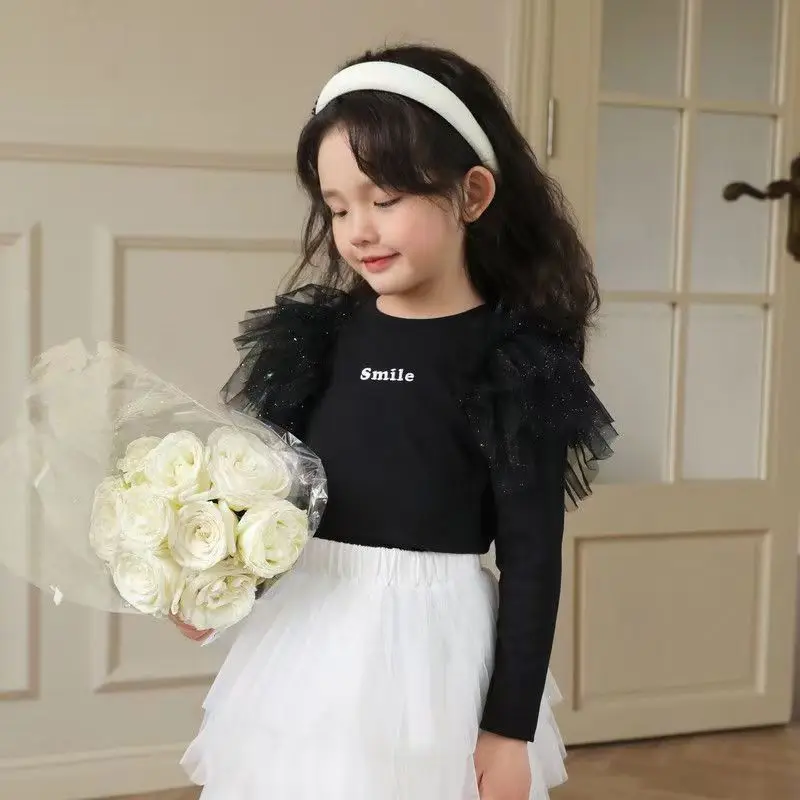 Girls\' Clothing T-shirt 2023 Spring New Children\'s Cotton Baby Performance Dress Long Sleeve Slim Fit Fashion Kids Outfits 2-8T