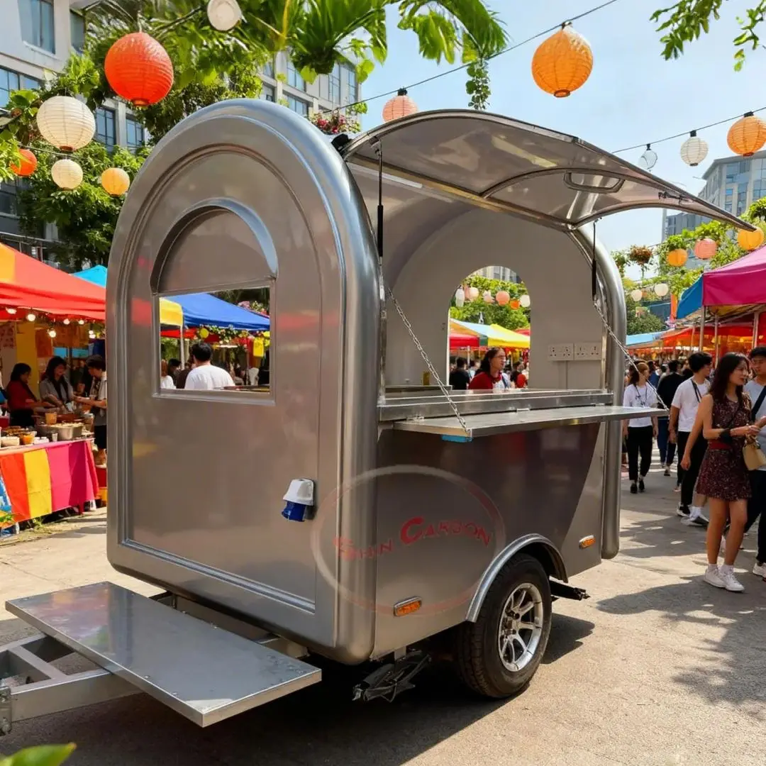 2025 Mobile Food Trailers with Fully Equipped Kitchens Pre-Stocked with Vegetable Raw Materials for Sale