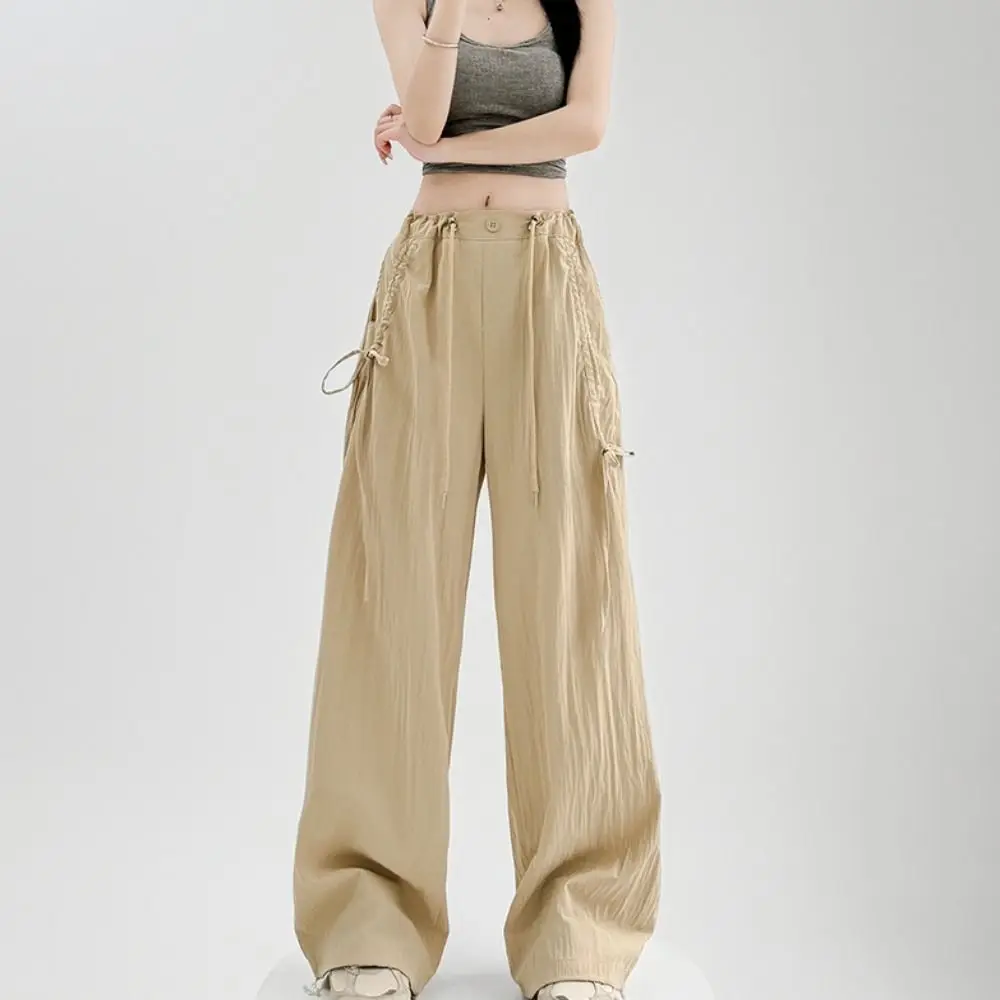 

Fashion Baggy Straight Leg Pants Drawstring High Waist Women Casual Pants Trousers with Pocket Wide Leg Loose Pants Female