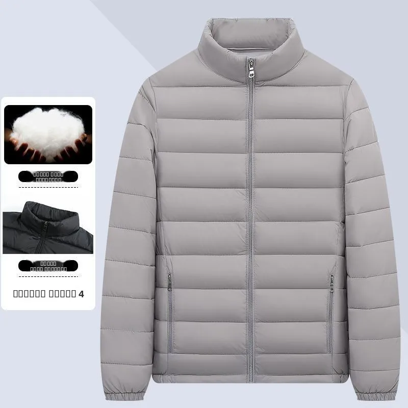 Męska lekka kurtka z bawełny i puchu, ultracienka, duży rozmiar, modna, z elementem węzłem, regularna, cienka, na wiosnę.
