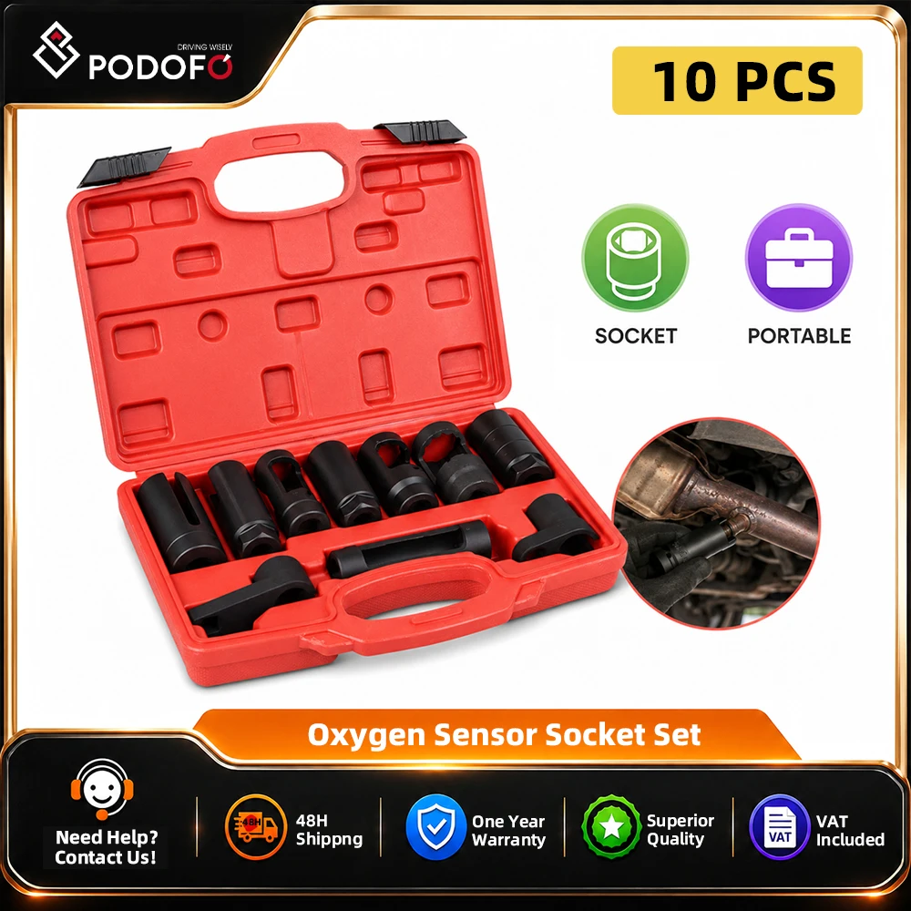 Podofo 10 Pièces Kit de Démontage pour Capteurs de Pression d'Huile et Capteurs d'Oxygène, Douilles de Capteur de Pression d'Air Assymétriques 1/2 et 3/8, Outils de Démontage et Clés