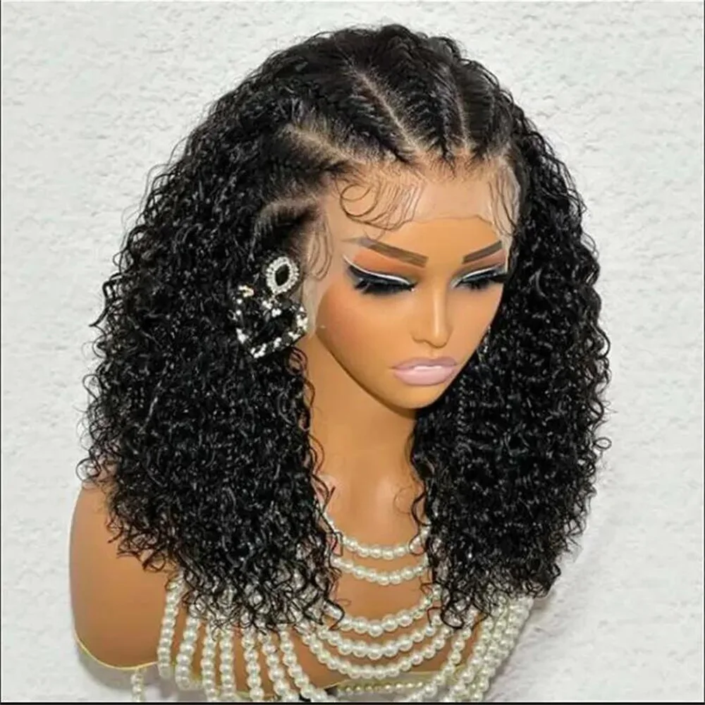 Perruques Lace Front Kinky Curly avec cheveux synthétiques de haute qualité, perruques pré-plumées douces, bonne Bergame, densité 180, 26 po