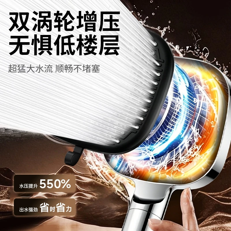 1PC Square 12CM Big Panel Pressurized Shower Head With Filter 6 Modes Adjustable Spray Nozzle Massage Bathroom Handheld Shower