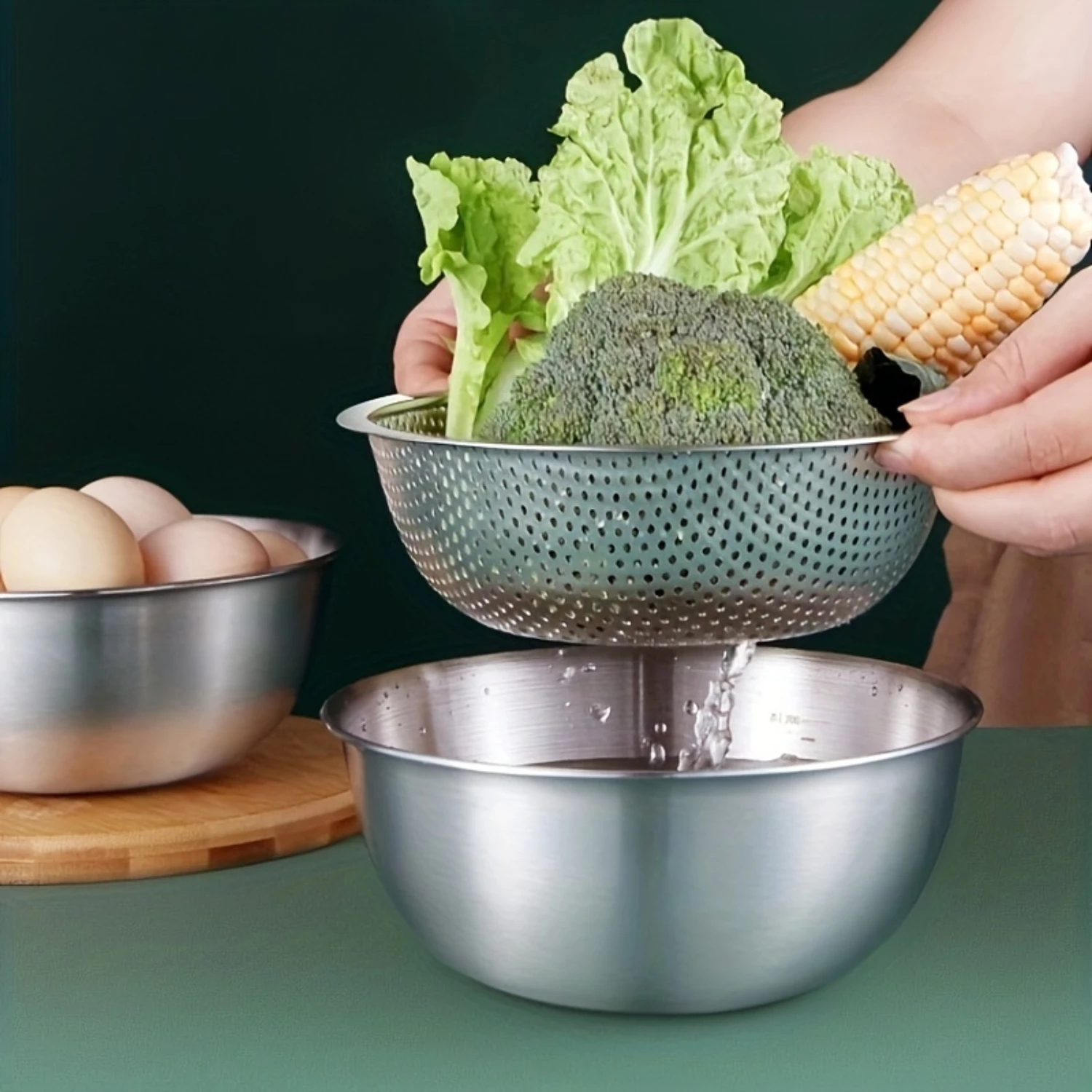 1pc Stainless Steel Drain Basket and Colander Strainer for Kitchen - Ideal for Pasta, Vegetables, Rice, Fruit, and More - Kitche