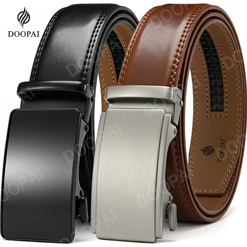 Mens Leather Belt Metal Automatic Genuine Leather Belts Leisure Fashion Ratchet Belts for Men Pants Fashion Genuine Leather Belt