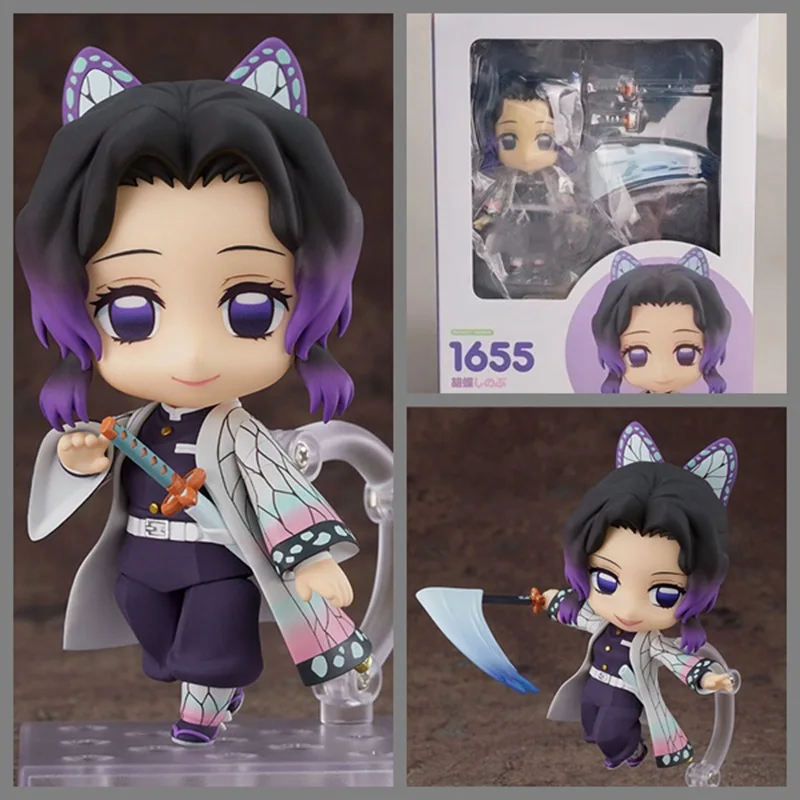 

Super Cute Demon Slayer Kochō Shinobu Insect Pillar Q Version Nendoroid Movable Face - changing Figure Boxed Anime Model Toy