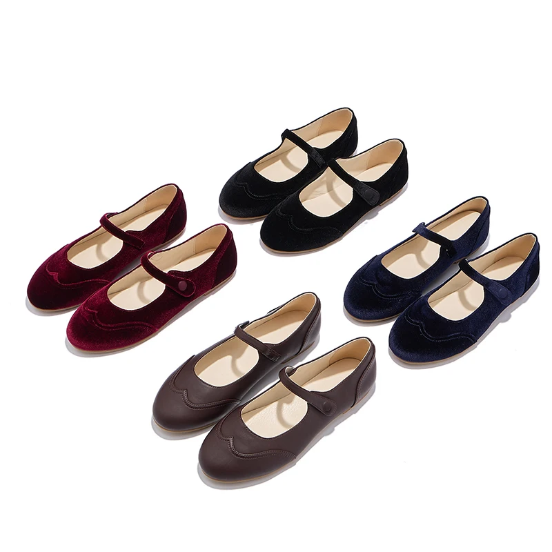 W-AP8-007  Dressy Dress Shoes Velvet Black Blue Wine-red Girl Mary Jane Shoes For Winter Brown Leather for Autumn Girls Shoes