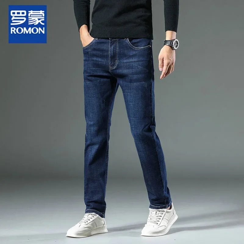 Romon-Jeans coupe droite élastique pour hommes, pantalons d'affaires décontractés, tendance américains, nouveau, 2024