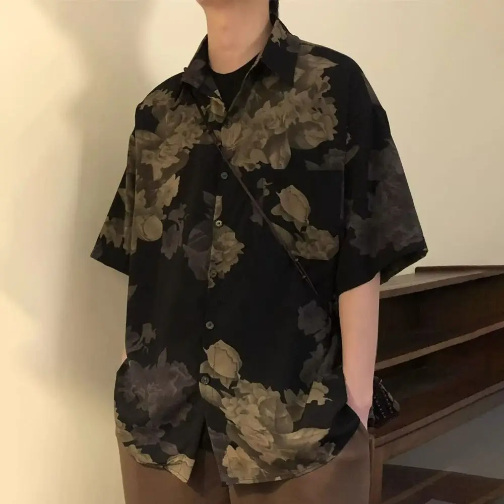 Chemises de plage amples et chics pour hommes et femmes, chemisier à fleurs, col en v, rétro, manches courtes, été