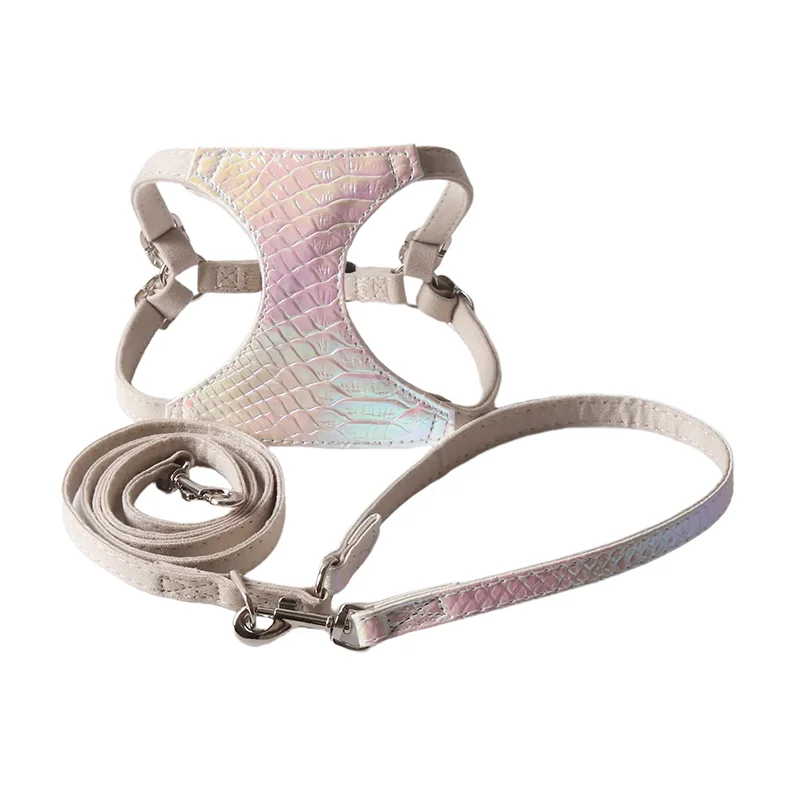 Iridescent Croc-Embossed PU Dog Harness Vest Pet Dog Leash, Pet Harness Vest for Small/Medium Dogs Pet Products